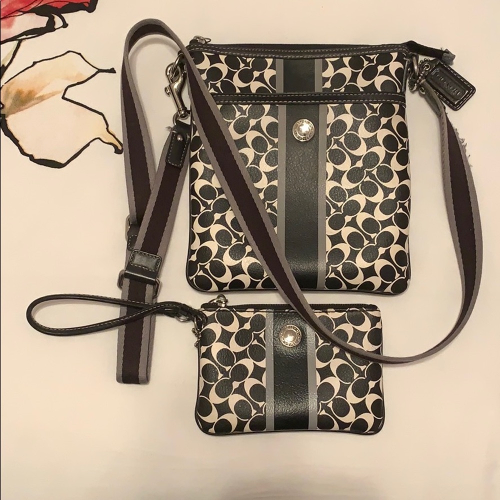 COACH Black and White Logo Crossbody Bag w/ wallet